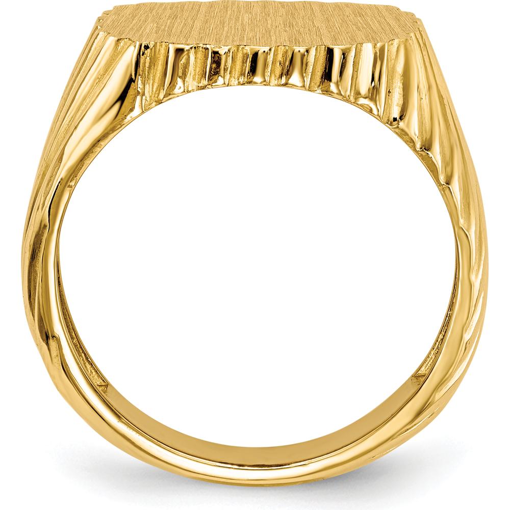 14K Yellow Gold Men's Signet Ring with Polished and Brushed Finish - 16.5x18.0mm Top by 0