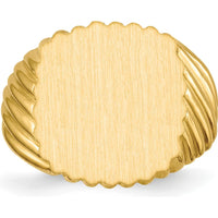 14K Yellow Gold Men's Signet Ring with Polished and Brushed Finish - 16.5x18.0mm Top by 0
