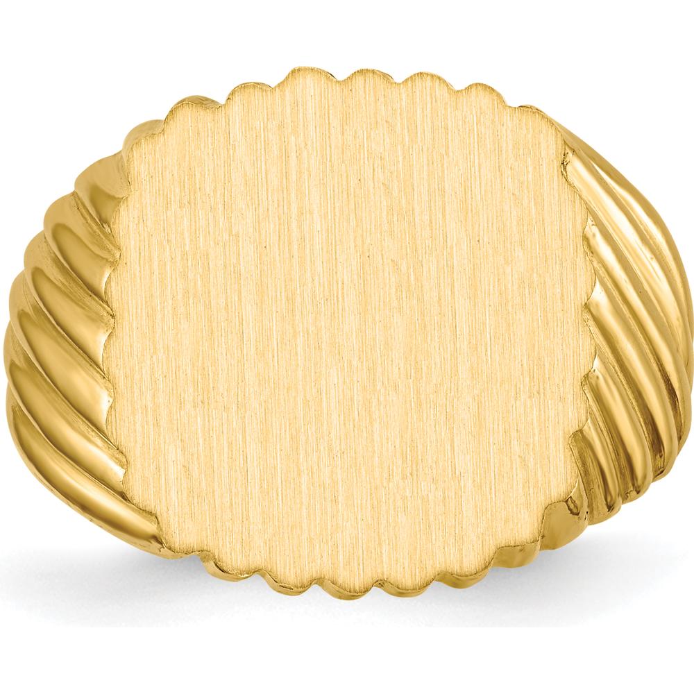 14K Yellow Gold Men's Signet Ring with Polished and Brushed Finish - 16.5x18.0mm Top by 0
