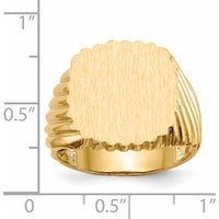 14K Yellow Gold Men's Signet Ring with Polished and Brushed Finish - 16.5x18.0mm Top by 0