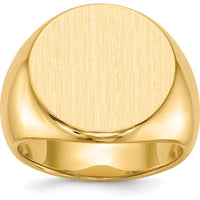 14K Yellow Gold Men's Signet Ring with Polished & Brushed Finish - 18.0mm Top by 0