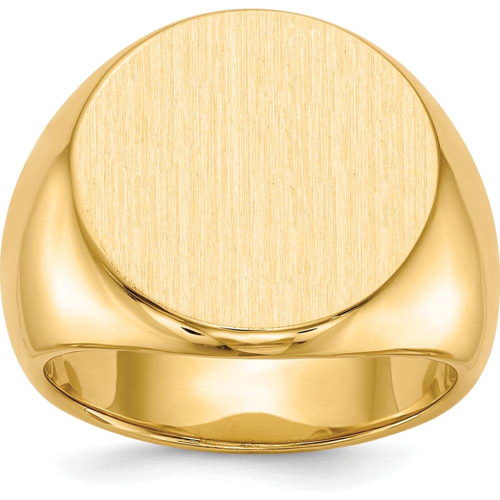 14K Yellow Gold Men's Signet Ring with Polished & Brushed Finish - 18.0mm Top by 0