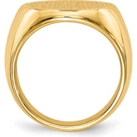 14K Yellow Gold Men's Signet Ring with Polished & Brushed Finish - 18.0mm Top by 0