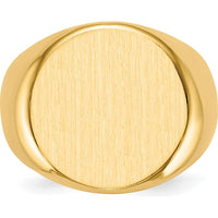 14K Yellow Gold Men's Signet Ring with Polished & Brushed Finish - 18.0mm Top by 0