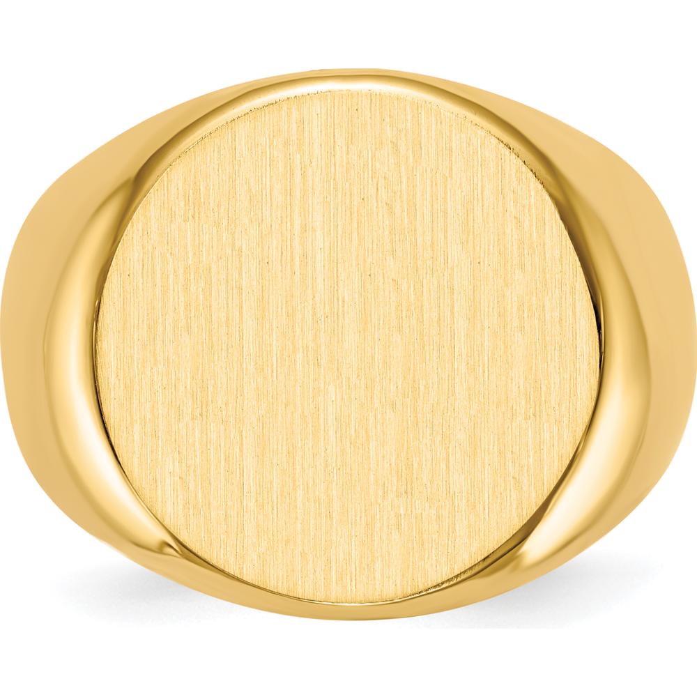 14K Yellow Gold Men's Signet Ring with Polished & Brushed Finish - 18.0mm Top by 0