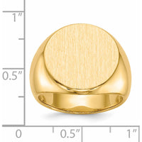 14K Yellow Gold Men's Signet Ring with Polished & Brushed Finish - 18.0mm Top by 0