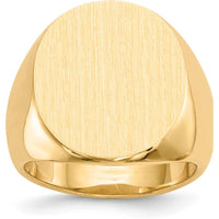 14K Yellow Gold Men's Signet Ring with Polished & Brushed Finish - 19.5mm Top Width by 0