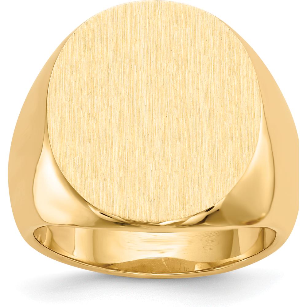 14K Yellow Gold Men's Signet Ring with Polished & Brushed Finish - 19.5mm Top Width by 0