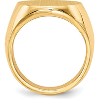 14K Yellow Gold Men's Signet Ring with Polished & Brushed Finish - 19.5mm Top Width by 0