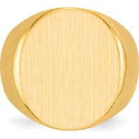 14K Yellow Gold Men's Signet Ring with Polished & Brushed Finish - 19.5mm Top Width by 0