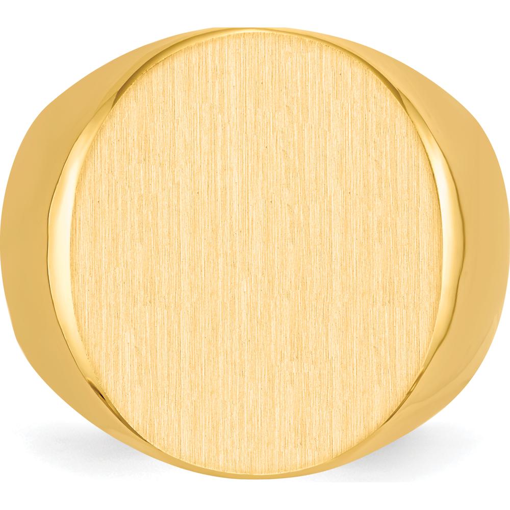 14K Yellow Gold Men's Signet Ring with Polished & Brushed Finish - 19.5mm Top Width by 0