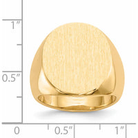 14K Yellow Gold Men's Signet Ring with Polished & Brushed Finish - 19.5mm Top Width by 0