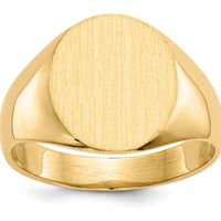 14K Yellow Gold Men's Signet Ring with Polished & Brushed Finish - Engravable, 11.5mm x 13.0mm Top by 0