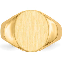 14K Yellow Gold Men's Signet Ring with Polished & Brushed Finish - Engravable, 11.5mm x 13.0mm Top by 0