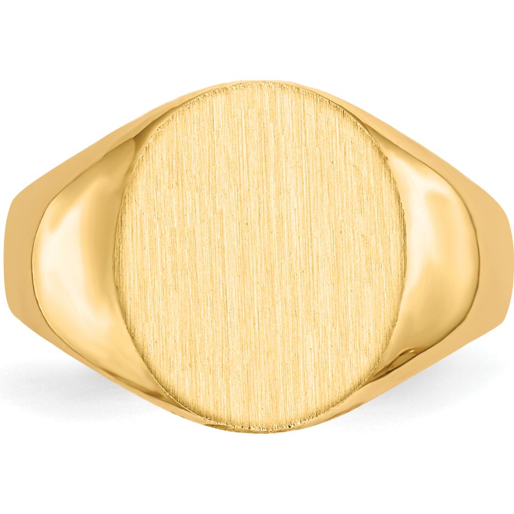 14K Yellow Gold Men's Signet Ring with Polished & Brushed Finish - Engravable, 11.5mm x 13.0mm Top by 0