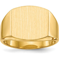 14K Yellow Gold Men's Signet Ring with Polished and Brushed Finish - Engravable 14.5x13.5mm Top by 0