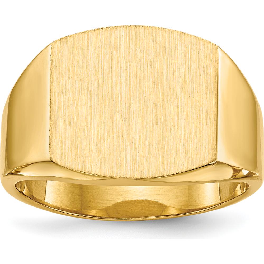 14K Yellow Gold Men's Signet Ring with Polished and Brushed Finish - Engravable 14.5x13.5mm Top by 0