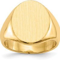 14K Yellow Gold Men's Signet Ring with Polished & Brushed Finish - Engravable, 17.5mm Top Length by 0