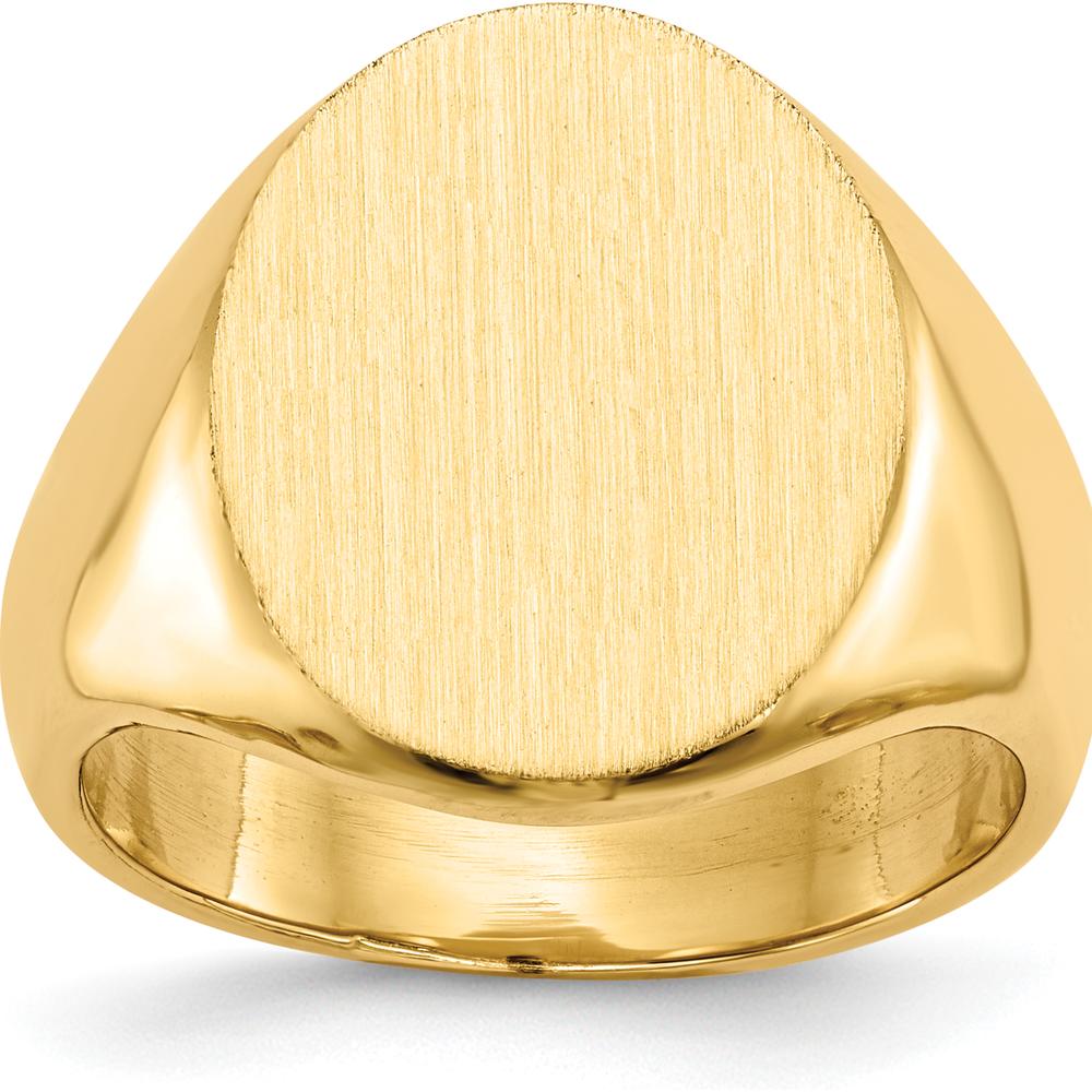 14K Yellow Gold Men's Signet Ring with Polished & Brushed Finish - Engravable, 17.5mm Top Length by 0