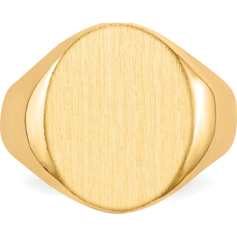 14K Yellow Gold Men's Signet Ring with Polished & Brushed Finish - Engravable, 17.5mm Top Length by 0