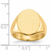 14K Yellow Gold Men's Signet Ring with Polished & Brushed Finish - Engravable, 17.5mm Top Length by 0