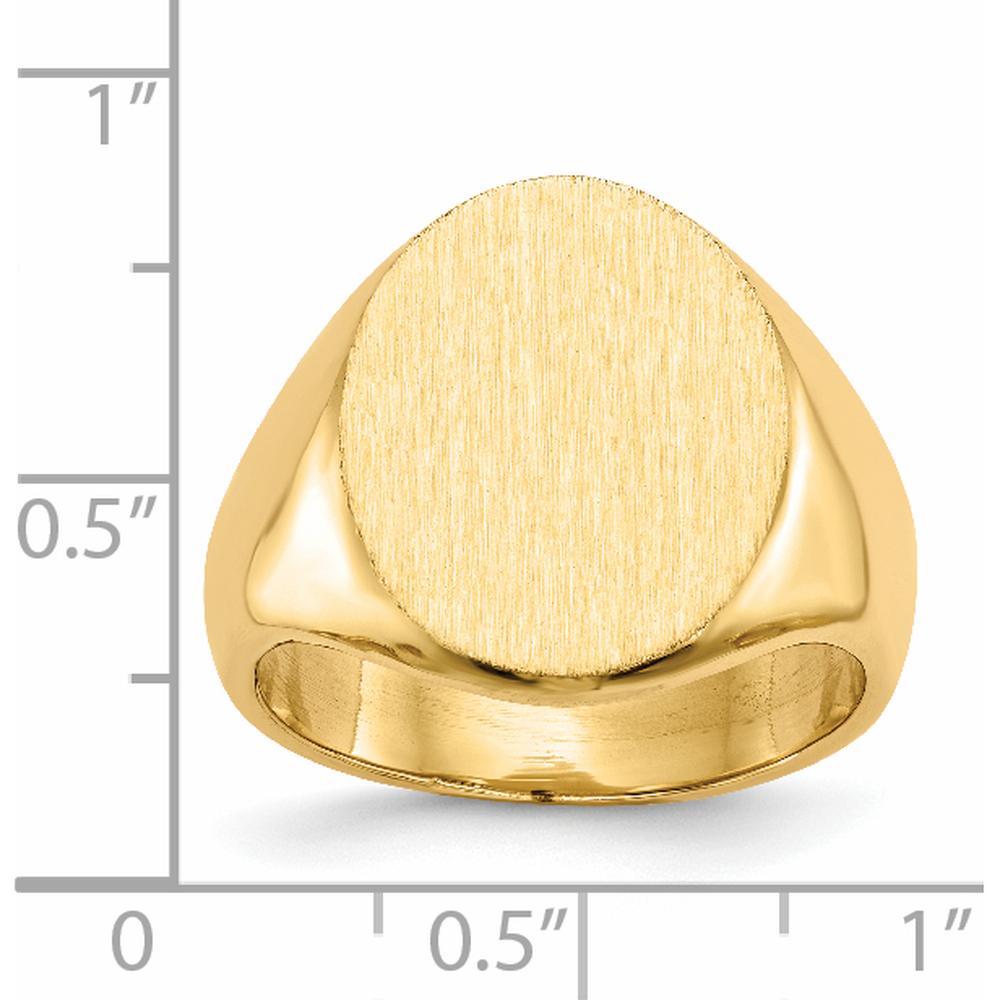 14K Yellow Gold Men's Signet Ring with Polished & Brushed Finish - Engravable, 17.5mm Top Length by 0