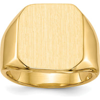 14K Yellow Gold Men's Signet Ring with Polished and Brushed Finish - Engravable, 17mm Top Length, 15mm Top Width by 0