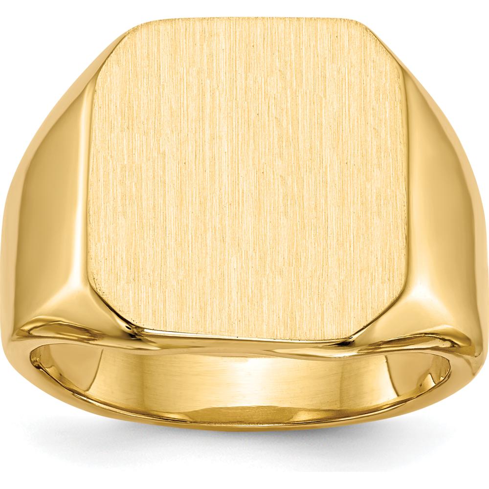 14K Yellow Gold Men's Signet Ring with Polished and Brushed Finish - Engravable, 17mm Top Length, 15mm Top Width by 0