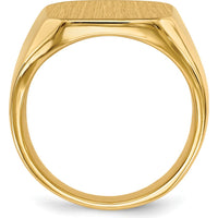 14K Yellow Gold Men's Signet Ring with Polished and Brushed Finish - Engravable, 17mm Top Length, 15mm Top Width by 0