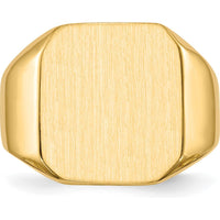 14K Yellow Gold Men's Signet Ring with Polished and Brushed Finish - Engravable, 17mm Top Length, 15mm Top Width by 0