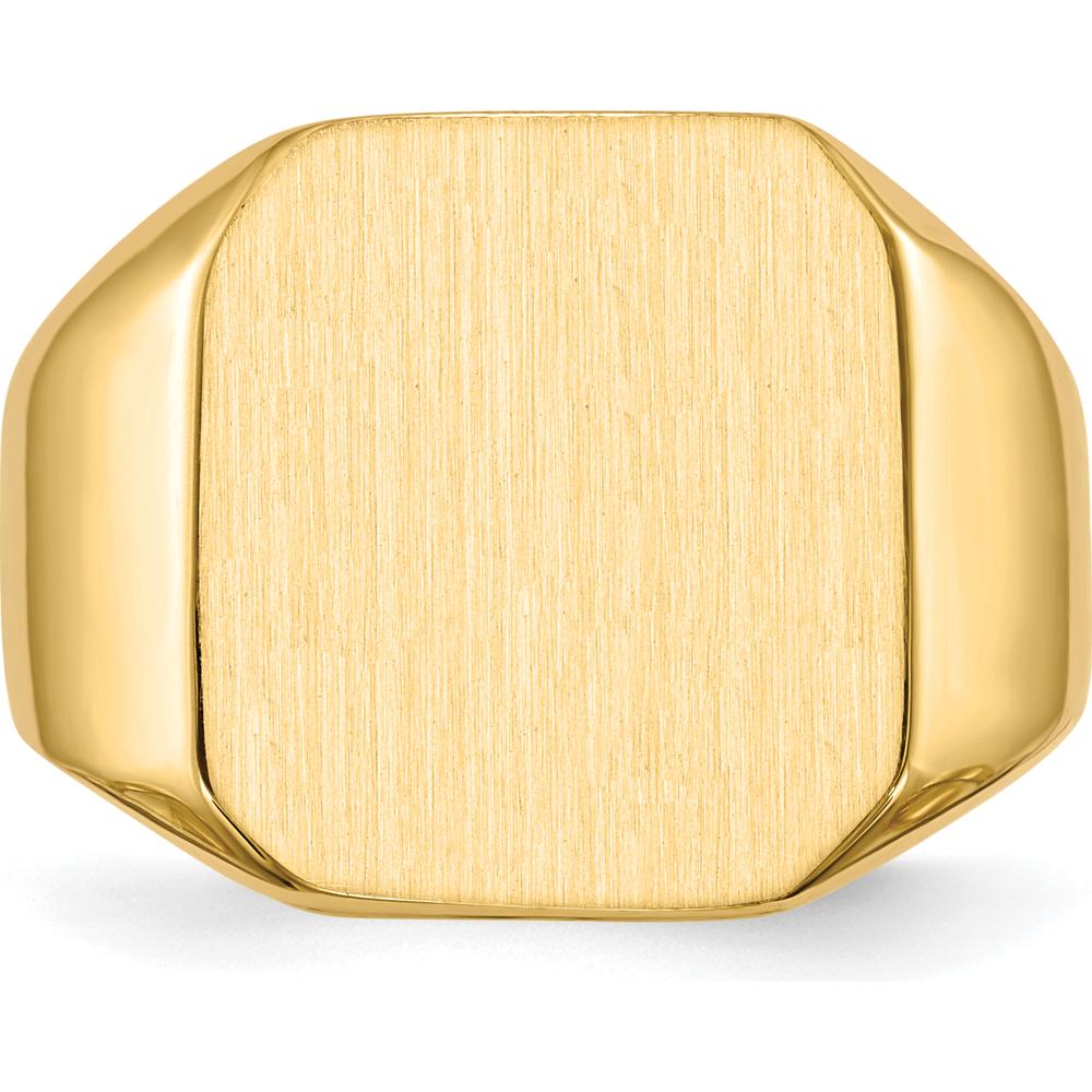 14K Yellow Gold Men's Signet Ring with Polished and Brushed Finish - Engravable, 17mm Top Length, 15mm Top Width by 0