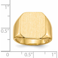 14K Yellow Gold Men's Signet Ring with Polished and Brushed Finish - Engravable, 17mm Top Length, 15mm Top Width by 0