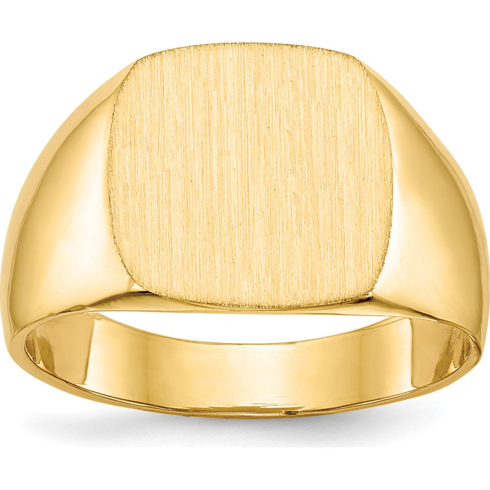 14K Yellow Gold Men's Signet Ring with Polished and Brushed Finish - Engravable Closed Back Design by 0