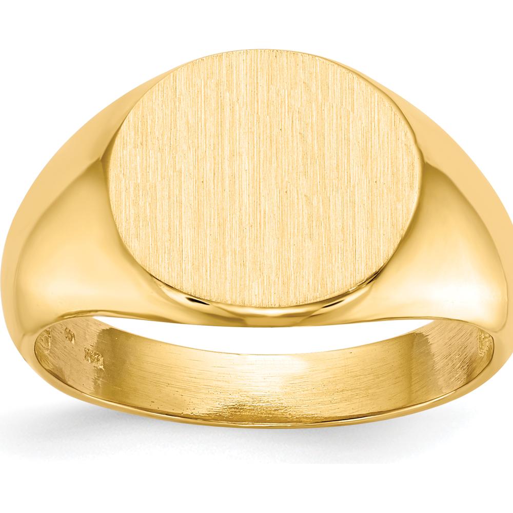 14K Yellow Gold Men's Signet Ring with Polished and Brushed Finish - Engravable Open Back Design by 0