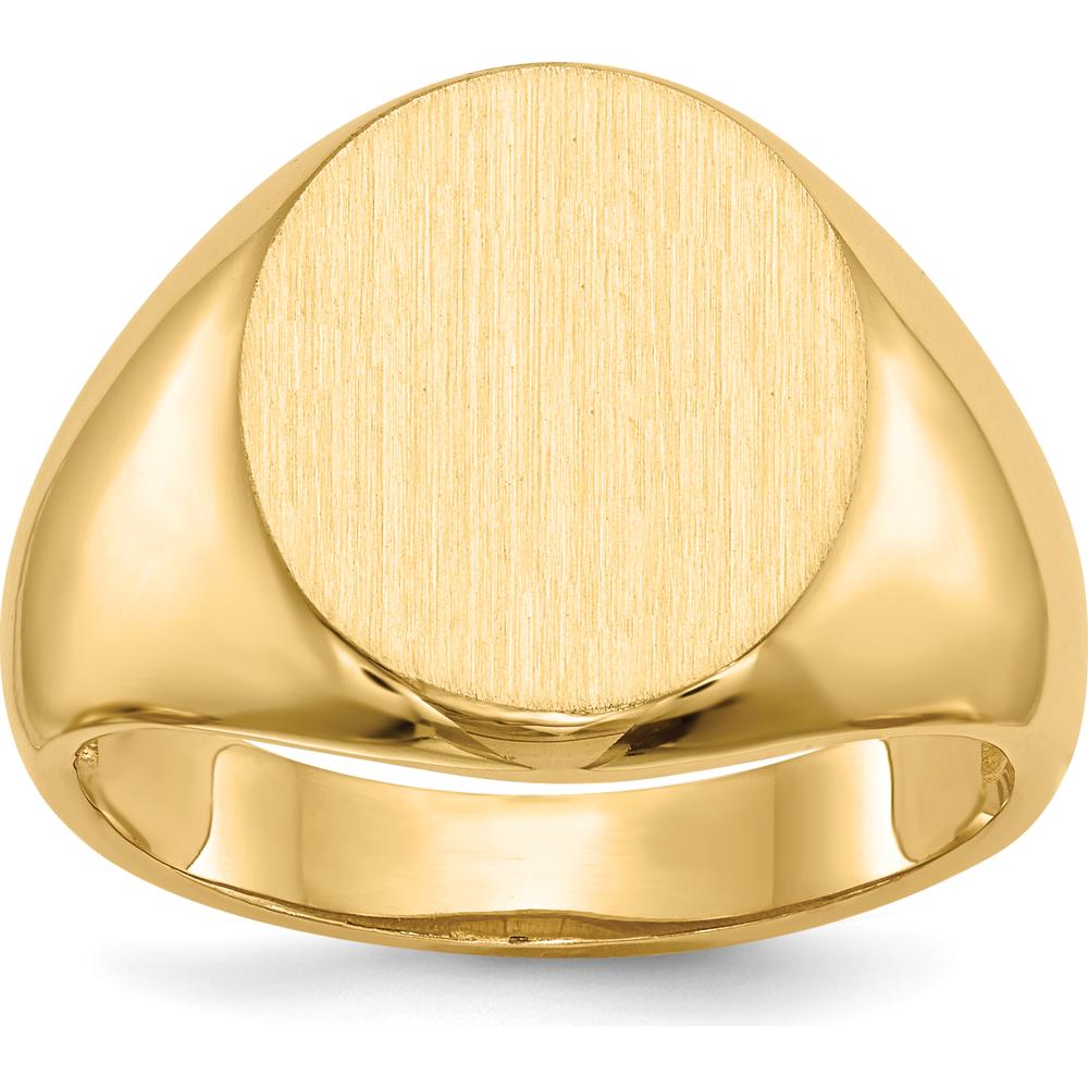 14K Yellow Gold Men's Signet Ring with Polished and Brushed Satin Finish - 16mm x 13.5mm by 0