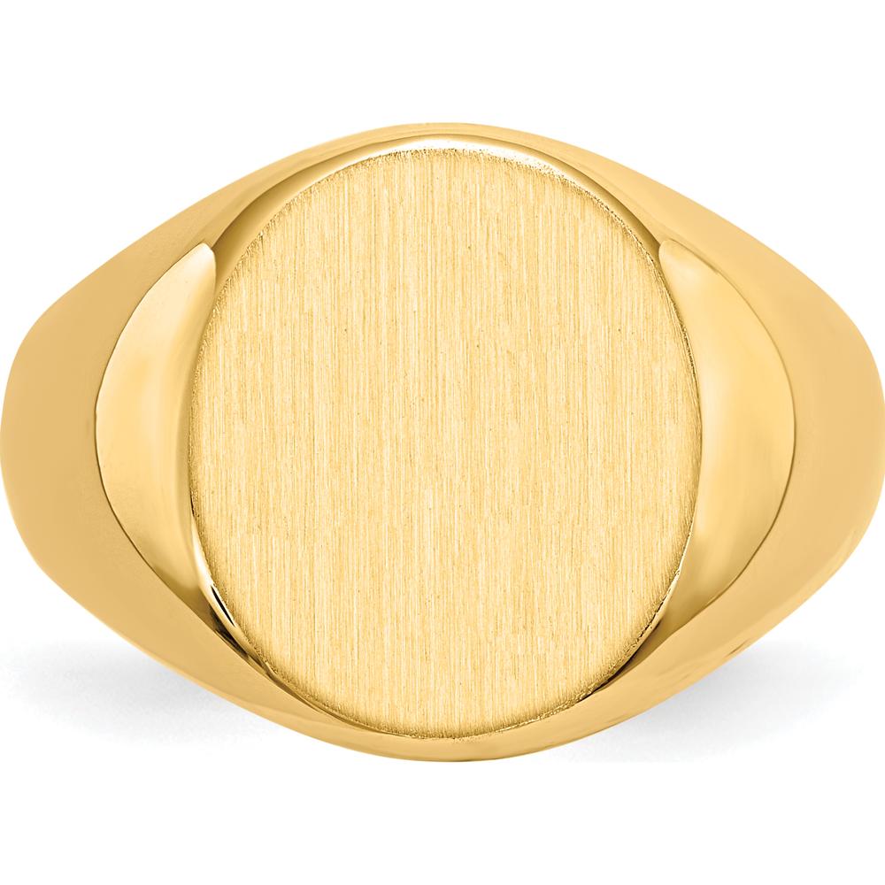 14K Yellow Gold Men's Signet Ring with Polished and Brushed Satin Finish - 16mm x 13.5mm by 0