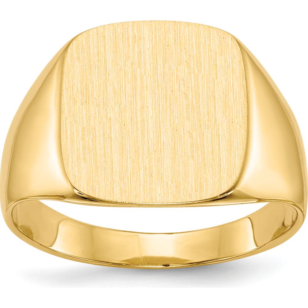 14K Yellow Gold Men's Signet Ring with Polished and Brushed Satin Finish - Engravable, 13.5x15mm by 0