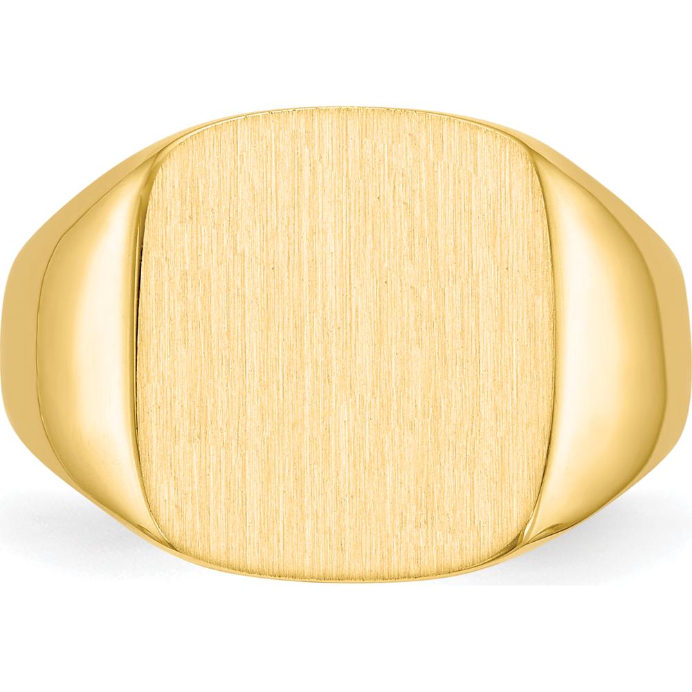 14K Yellow Gold Men's Signet Ring with Polished and Brushed Satin Finish - Engravable, 13.5x15mm by 0