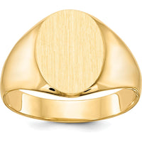 14K Yellow Gold Men's Signet Ring with Polished and Satin Brushed Finish - Engravable, 13mm by 11.5mm Top by 0