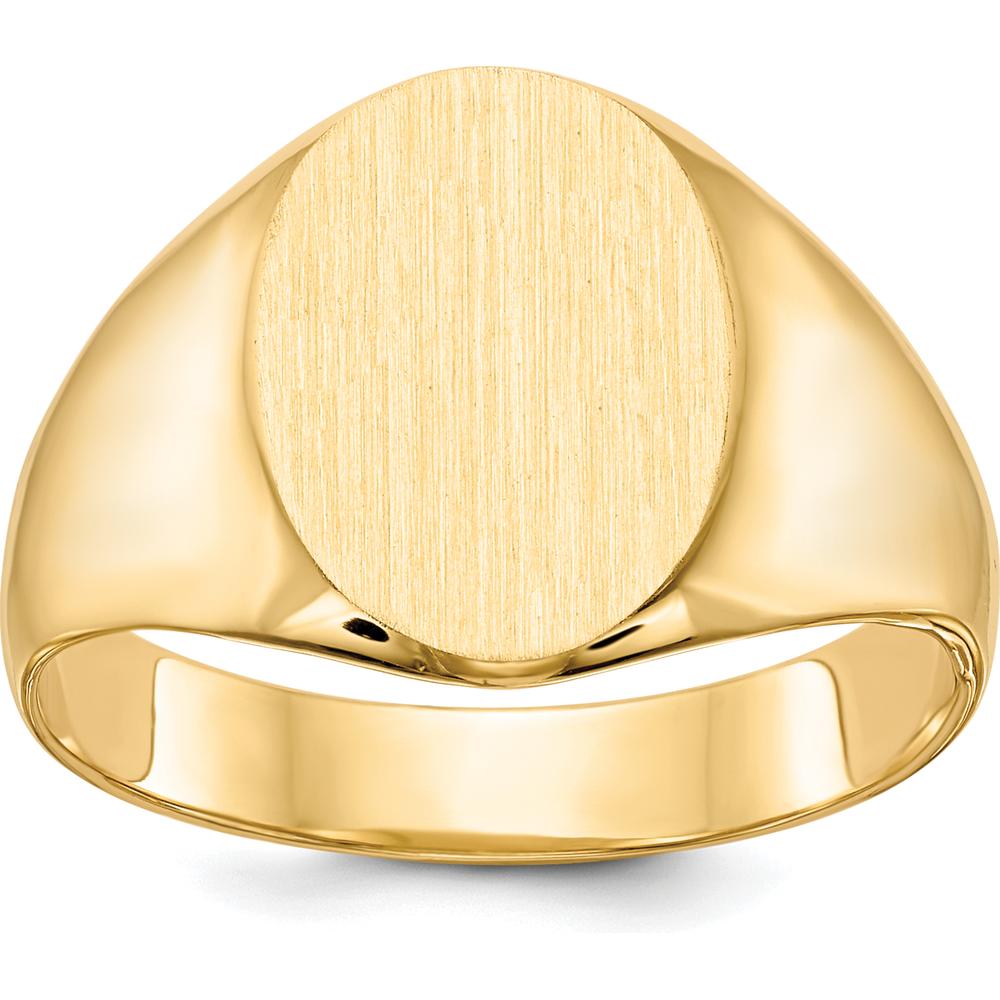 14K Yellow Gold Men's Signet Ring with Polished and Satin Brushed Finish - Engravable, 13mm by 11.5mm Top by 0