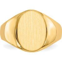 14K Yellow Gold Men's Signet Ring with Polished and Satin Brushed Finish - Engravable, 13mm by 11.5mm Top by 0