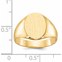 14K Yellow Gold Men's Signet Ring with Polished and Satin Brushed Finish - Engravable, 13mm by 11.5mm Top by 0