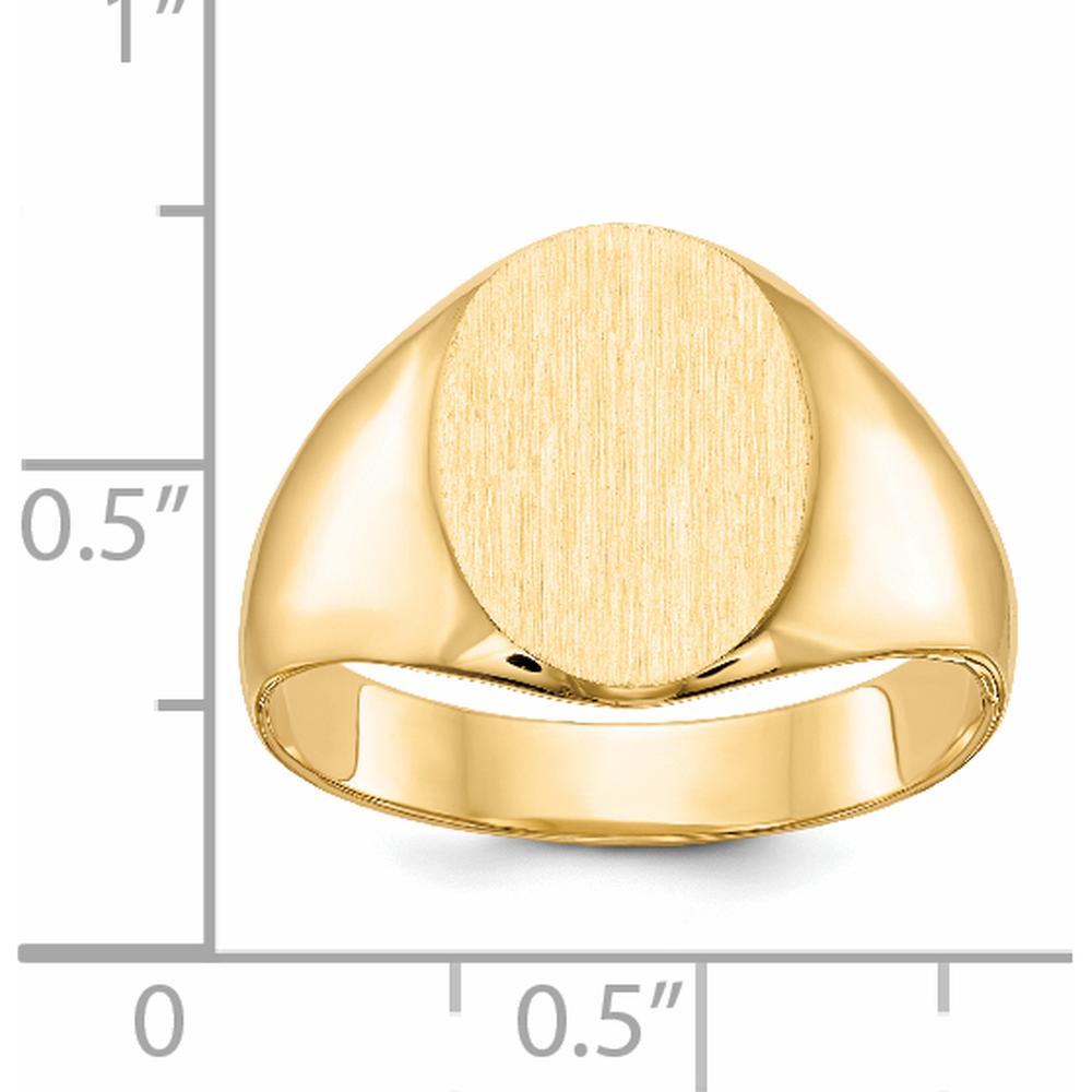 14K Yellow Gold Men's Signet Ring with Polished and Satin Brushed Finish - Engravable, 13mm by 11.5mm Top by 0