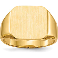 14K Yellow Gold Men's Signet Ring with Polished and Satin Finish - 13mm x 14mm Top by 0