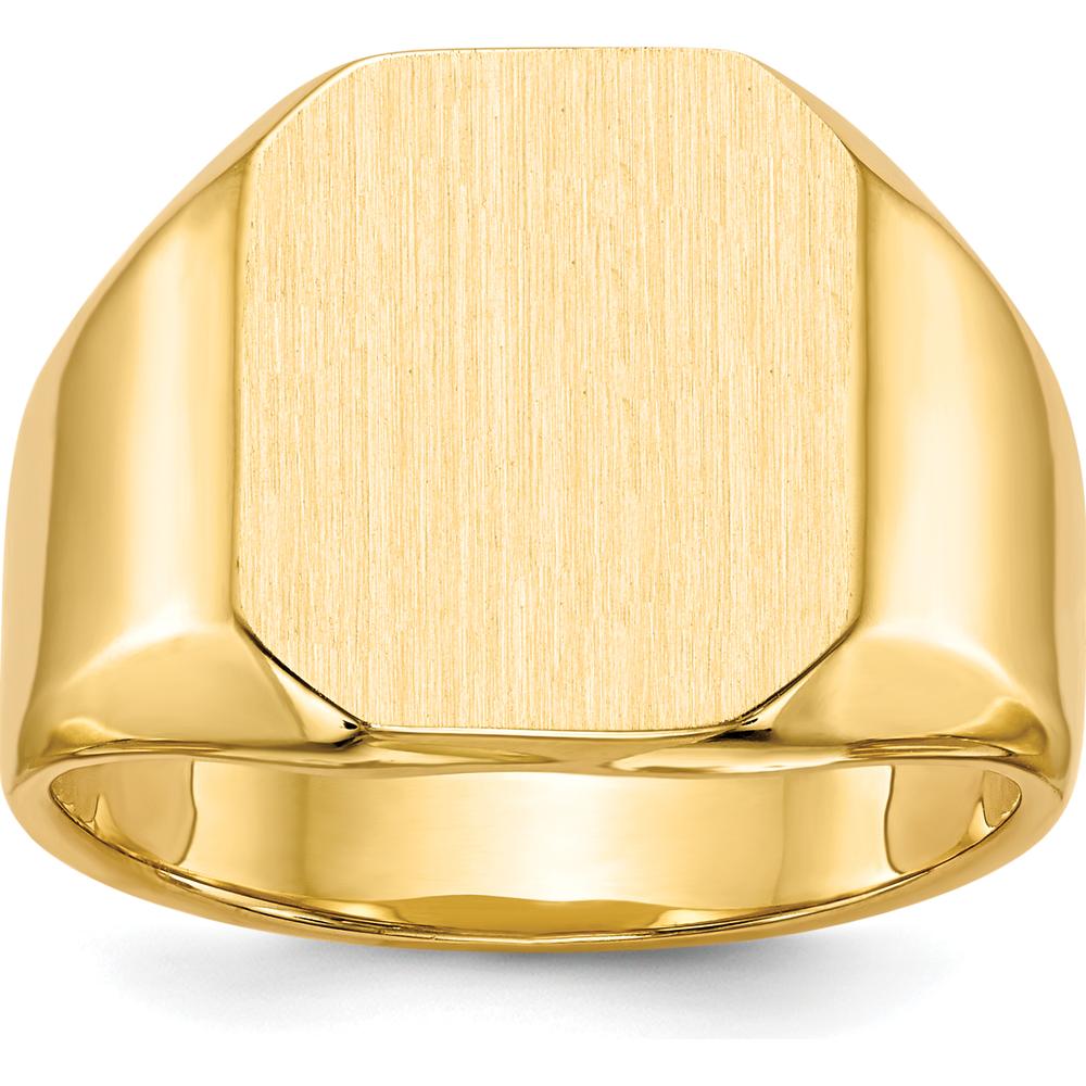 14K Yellow Gold Men's Signet Ring with Polished and Satin Finish - Engravable and Customizable by 0