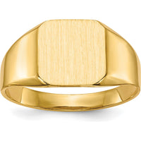 14K Yellow Gold Men's Signet Ring with Polished & Satin Finish - Engravable and Sizeable by 0
