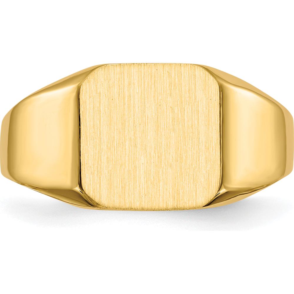 14K Yellow Gold Men's Signet Ring with Polished & Satin Finish - Engravable and Sizeable by 0