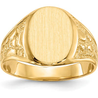 14K Yellow Gold Men's Signet Ring with Polished and Satin Finish - Engravable, Resizable - 14mm Top Width by 0