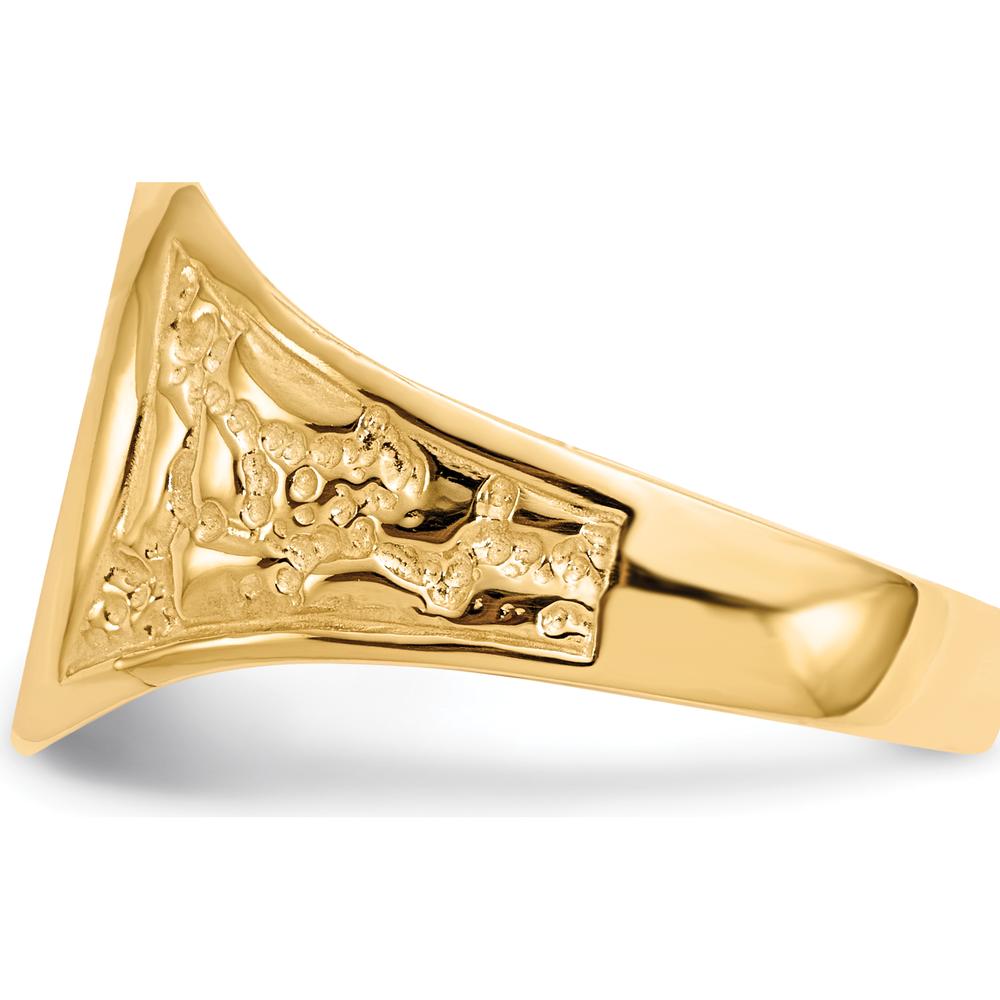 14K Yellow Gold Men's Signet Ring with Polished and Satin Finish - Engravable, Resizable - 14mm Top Width by 0