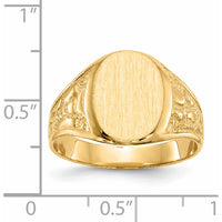 14K Yellow Gold Men's Signet Ring with Polished and Satin Finish - Engravable, Resizable - 14mm Top Width by 0